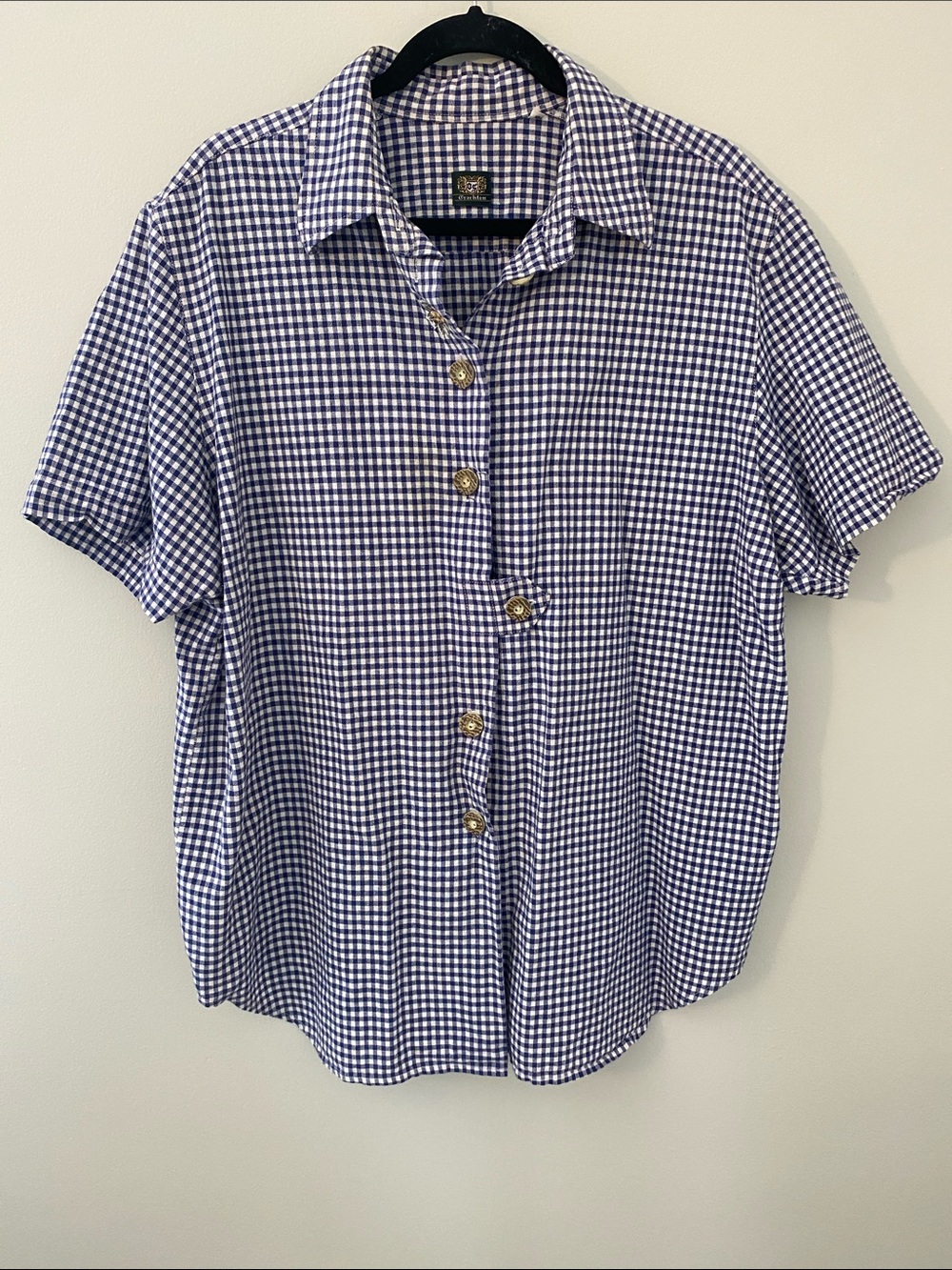 Trachten 100% Cotton Checkered Top with Floral Embroidery Oktoberfest